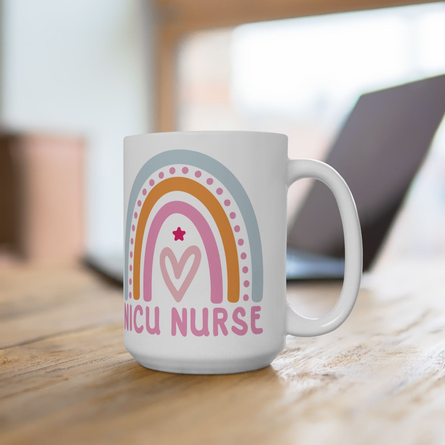 NICU Nurse Boho Rainbow Retro Ceramic Mug 15oz