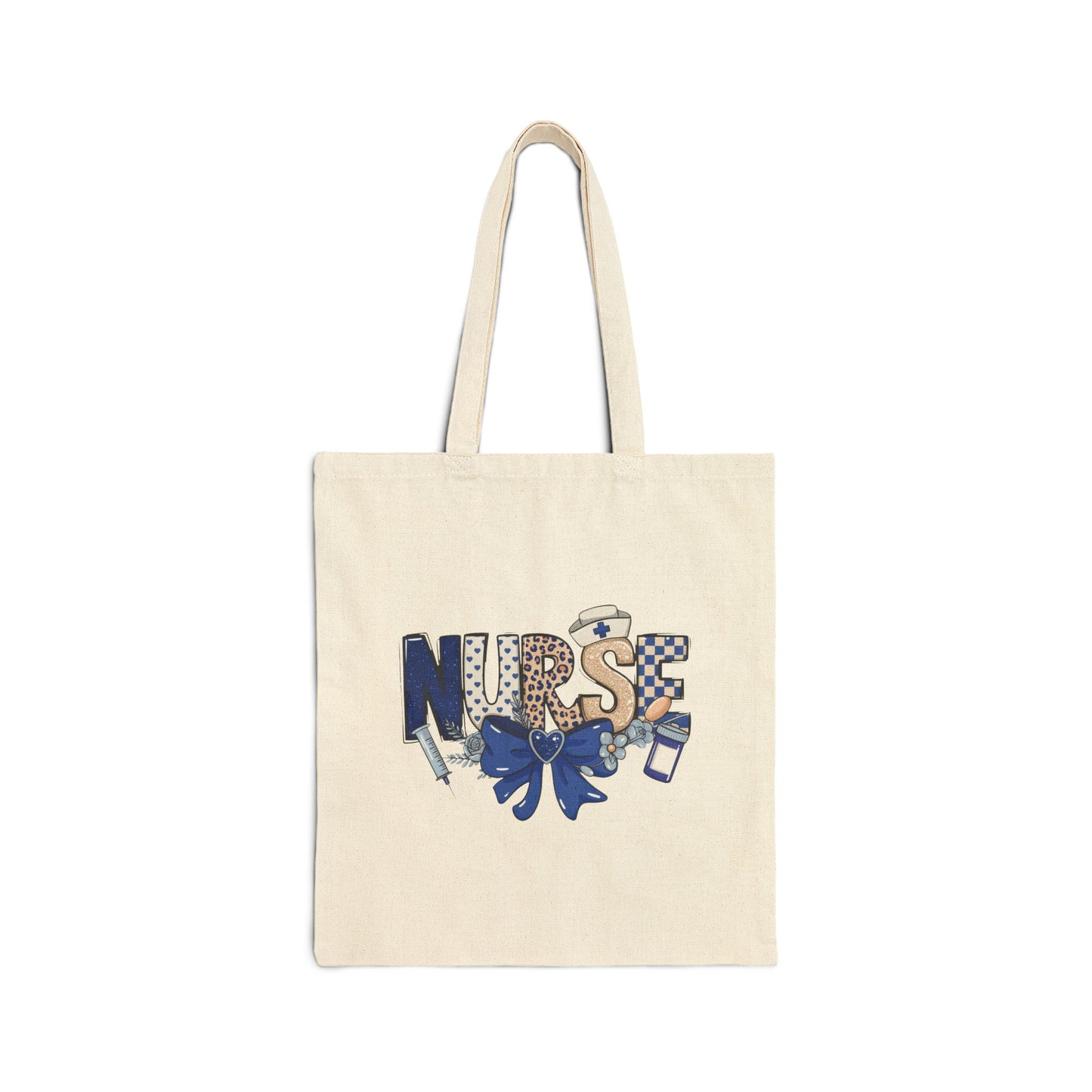 Preppy Nurse Floral Leopard Print Cotton Canvas Tote Bag