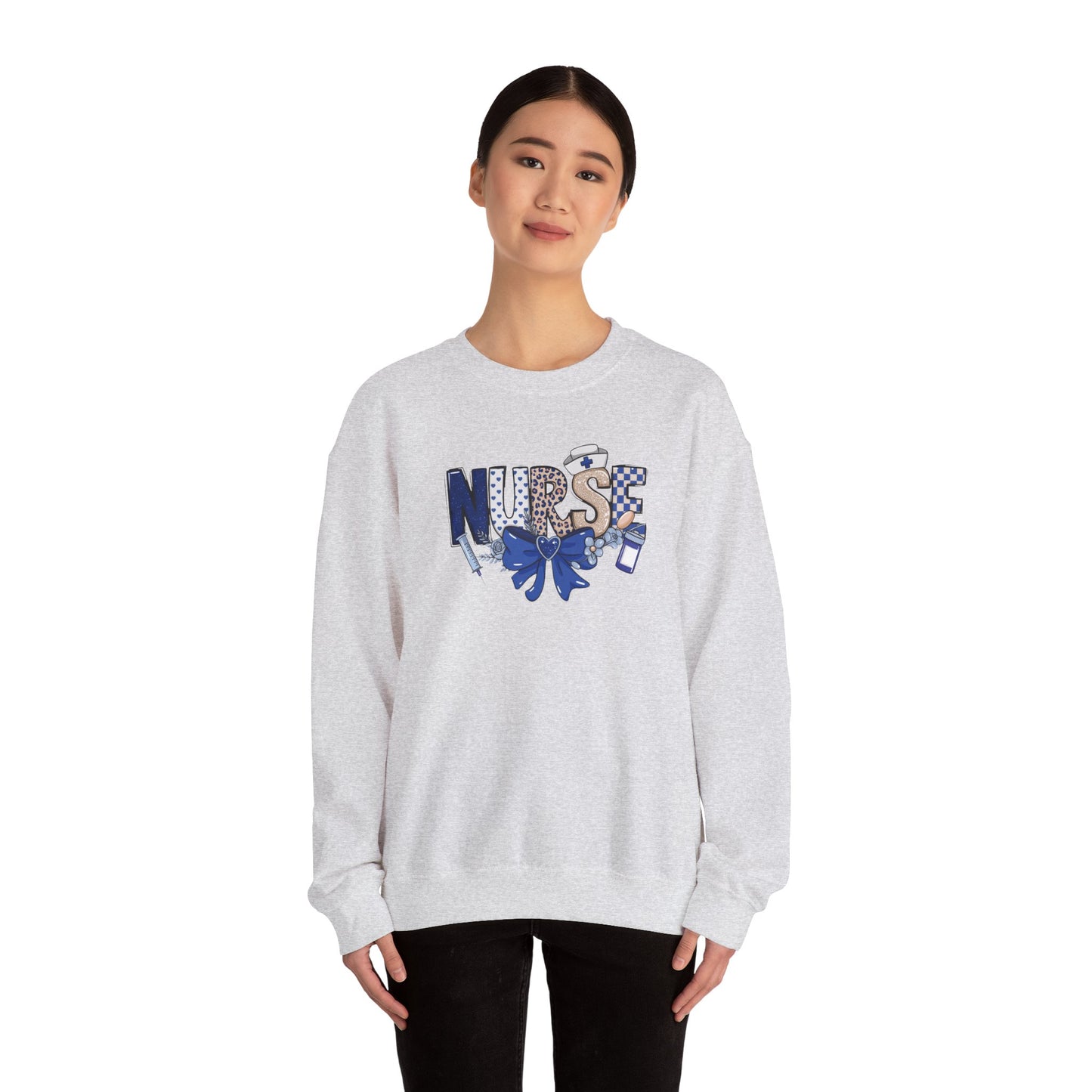 Preppy Nurse Floral Leopard Print Crewneck Sweatshirt