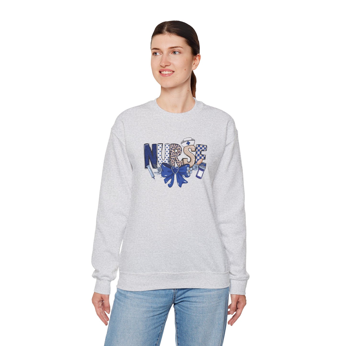 Preppy Nurse Floral Leopard Print Crewneck Sweatshirt