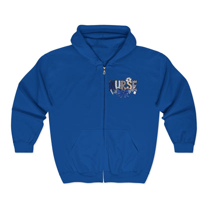 Preppy Nurse Floral Leopard Print Zip Hoodie