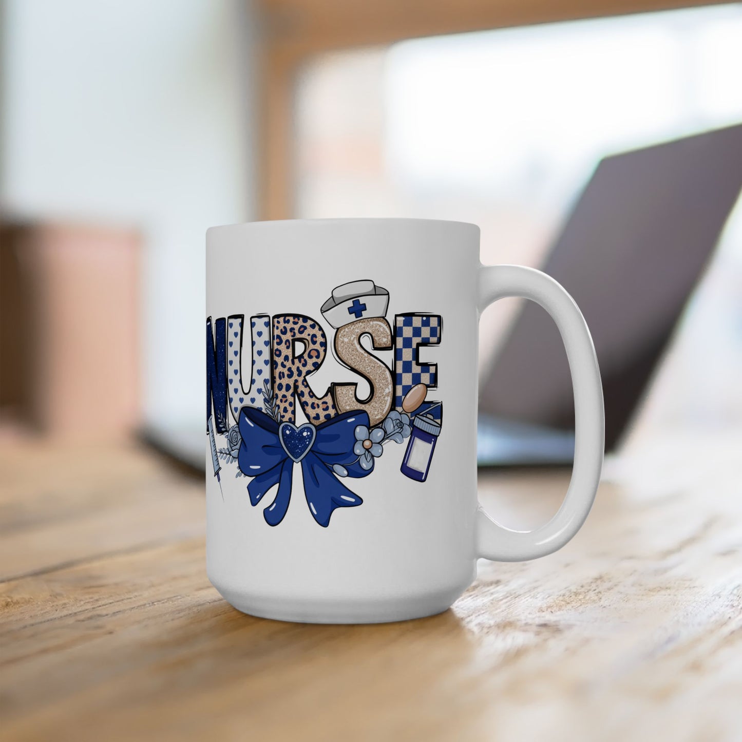 Preppy Nurse Floral Leopard Print Ceramic Mug 15oz