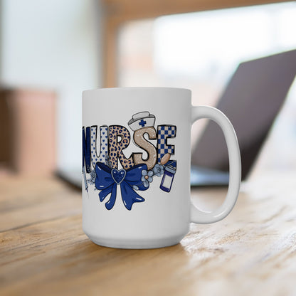 Preppy Nurse Floral Leopard Print Ceramic Mug 15oz