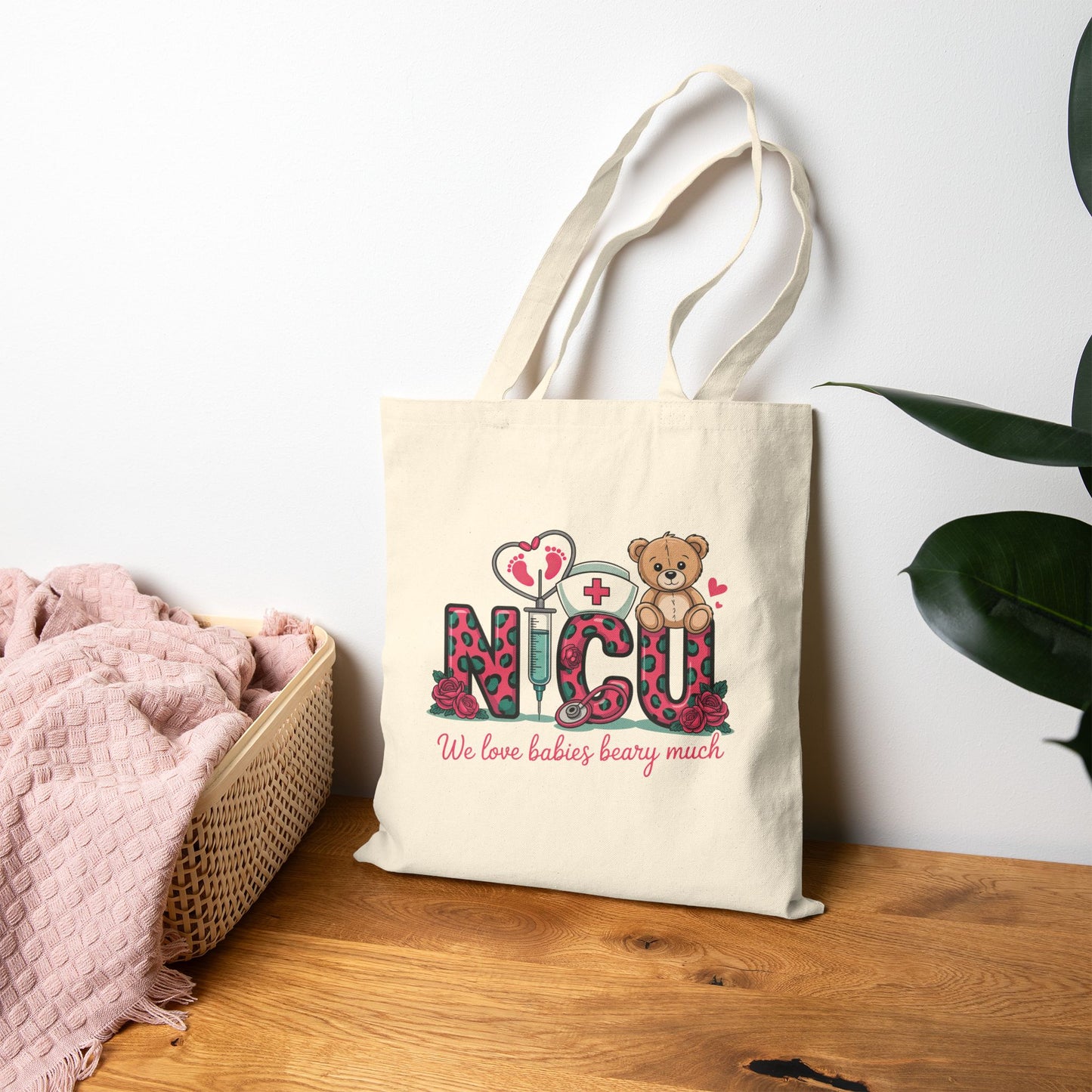 NICU Baby Bear Cotton Canvas Tote Bag