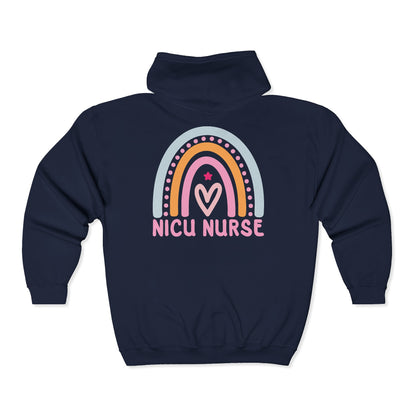 NICU Nurse Boho Rainbow Retro Zip Hoodie