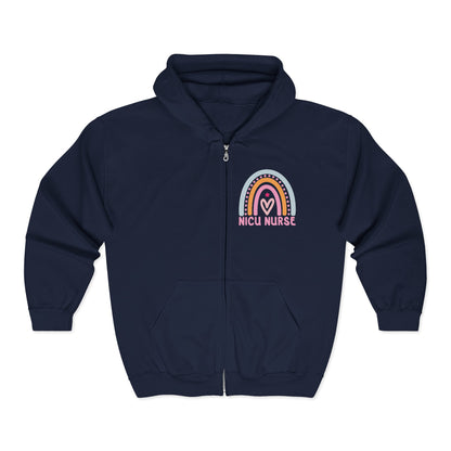 NICU Nurse Boho Rainbow Retro Zip Hoodie