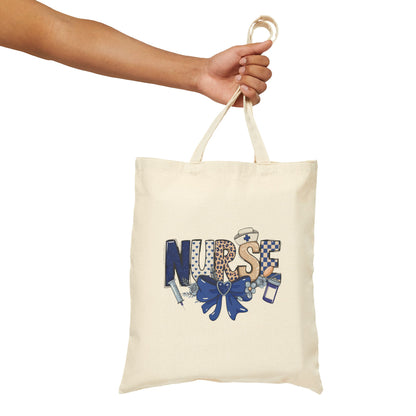 Preppy Nurse Floral Leopard Print Cotton Canvas Tote Bag