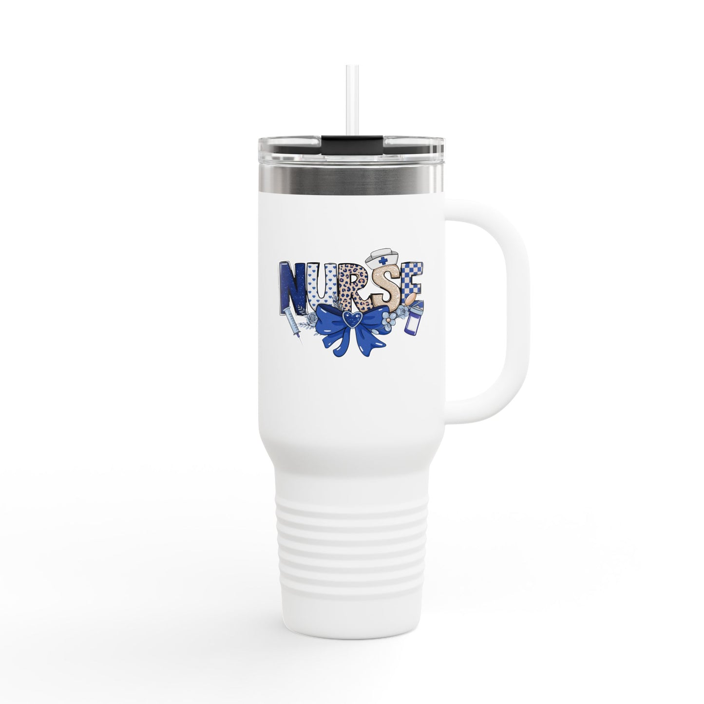 Preppy Nurse Floral Leopard 40oz Insulated Travel Mug