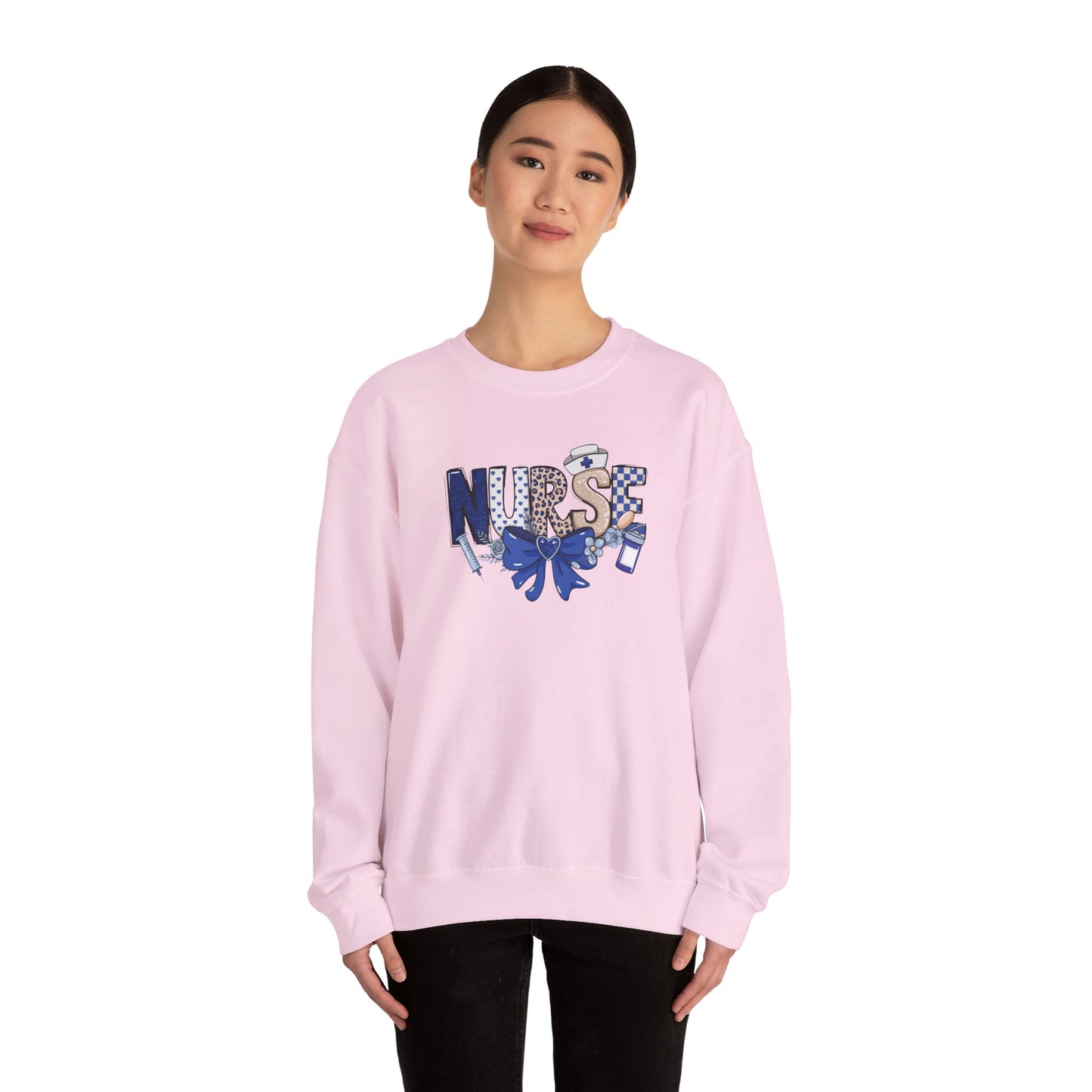 Preppy Nurse Floral Leopard Print Crewneck Sweatshirt