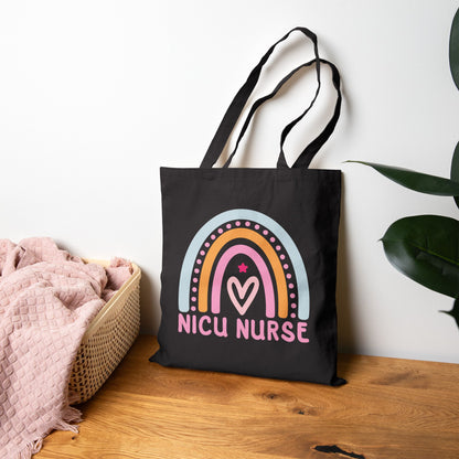 NICU Nurse Boho Rainbow Retro Cotton Canvas Tote Bag