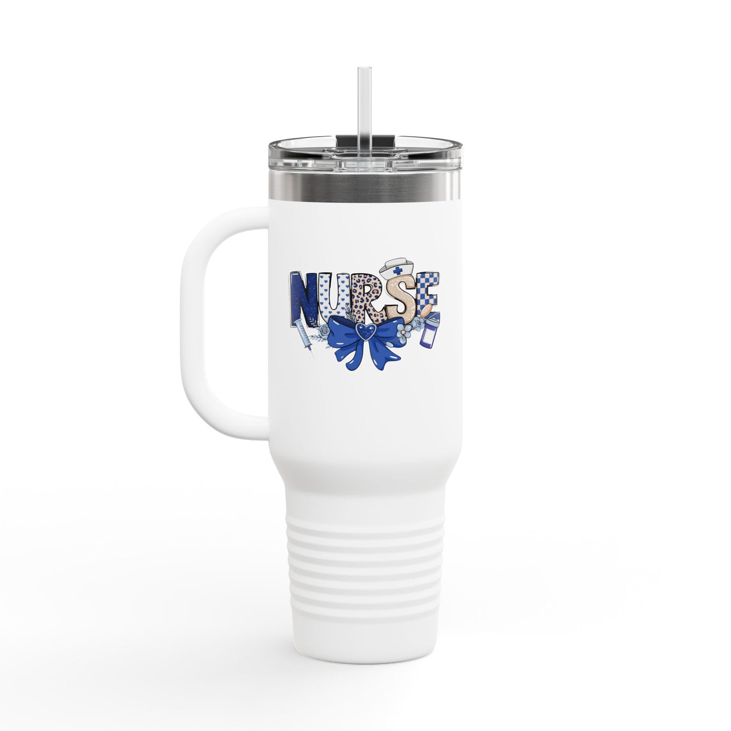 Preppy Nurse Floral Leopard 40oz Insulated Travel Mug