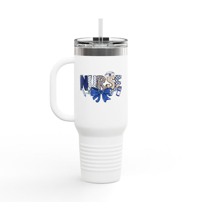 Preppy Nurse Floral Leopard 40oz Insulated Travel Mug