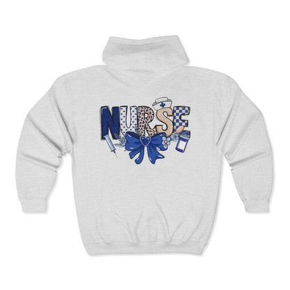 Preppy Nurse Floral Leopard Print Zip Hoodie