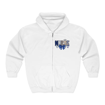 Preppy Nurse Floral Leopard Print Zip Hoodie