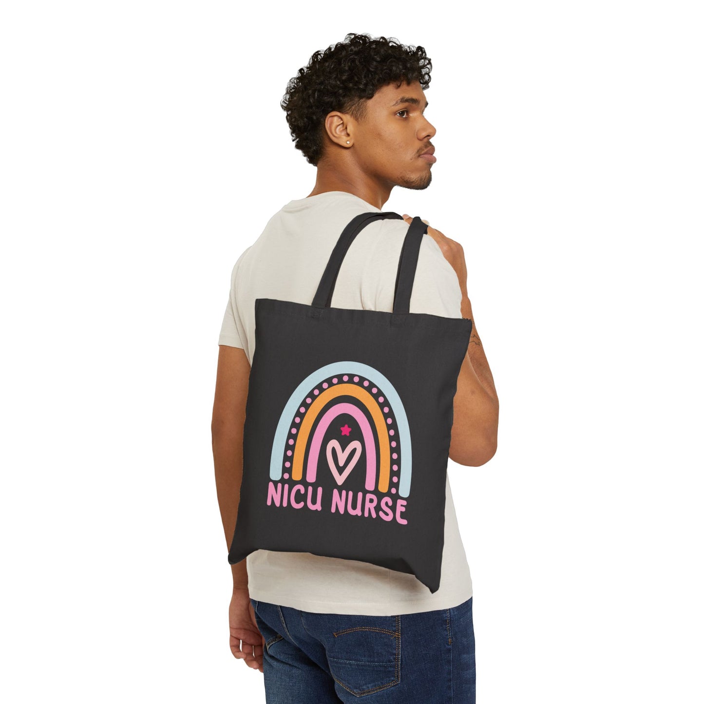 NICU Nurse Boho Rainbow Retro Cotton Canvas Tote Bag