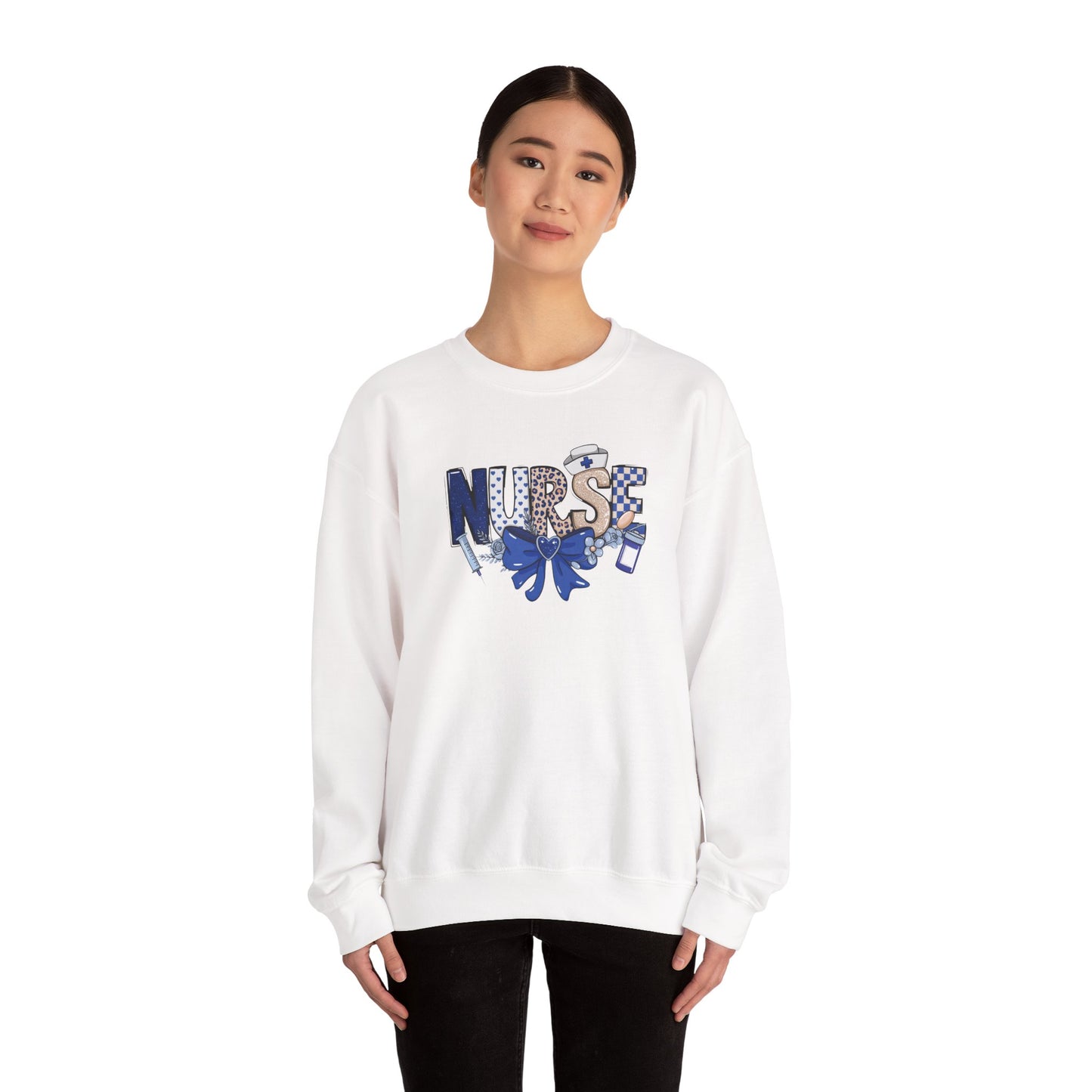 Preppy Nurse Floral Leopard Print Crewneck Sweatshirt