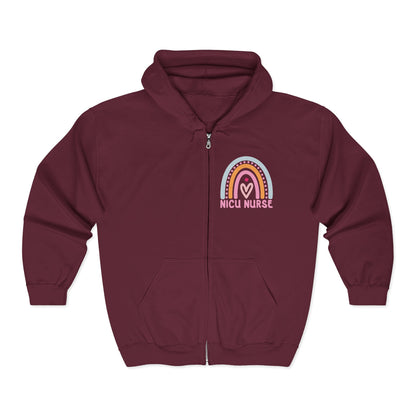 NICU Nurse Boho Rainbow Retro Zip Hoodie