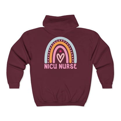 NICU Nurse Boho Rainbow Retro Zip Hoodie