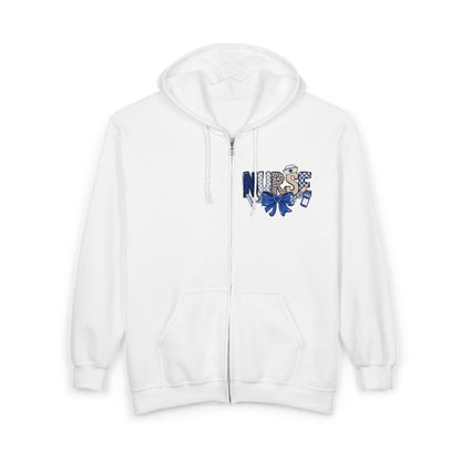 Preppy Nurse Floral Leopard Print Zip Hoodie