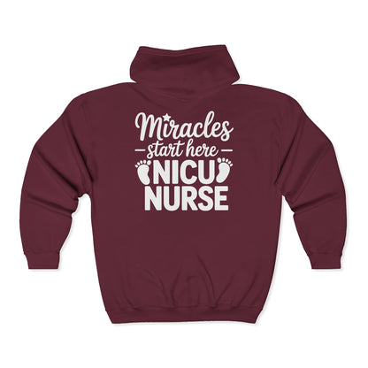 Miracles Start Here NICU Nurse Zip Hoodie