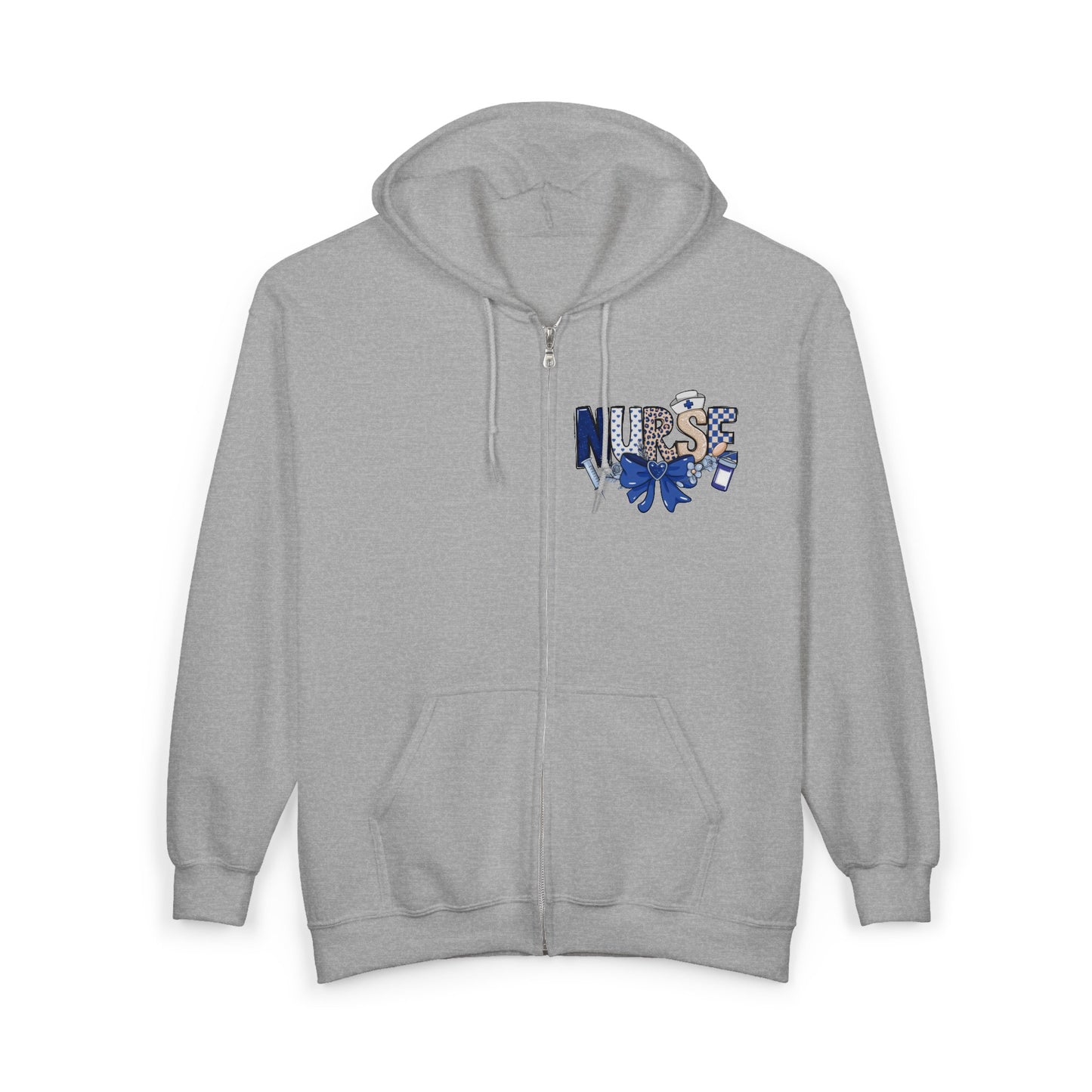 Preppy Nurse Floral Leopard Print Zip Hoodie