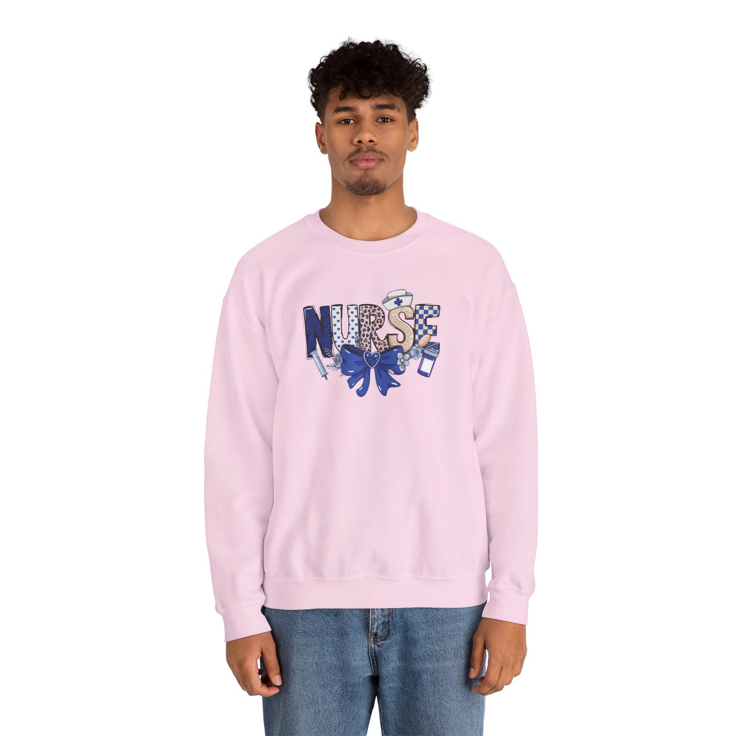 Preppy Nurse Floral Leopard Print Crewneck Sweatshirt