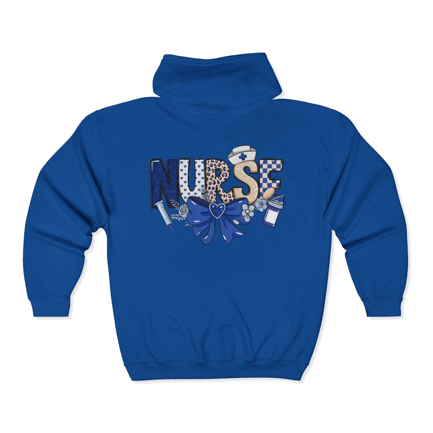 Preppy Nurse Floral Leopard Print Zip Hoodie