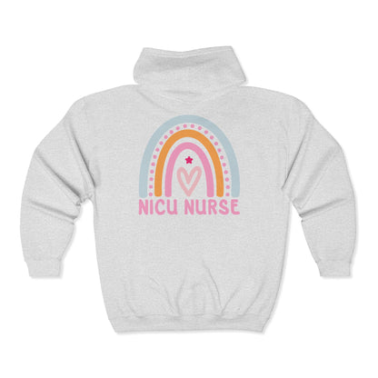NICU Nurse Boho Rainbow Retro Zip Hoodie