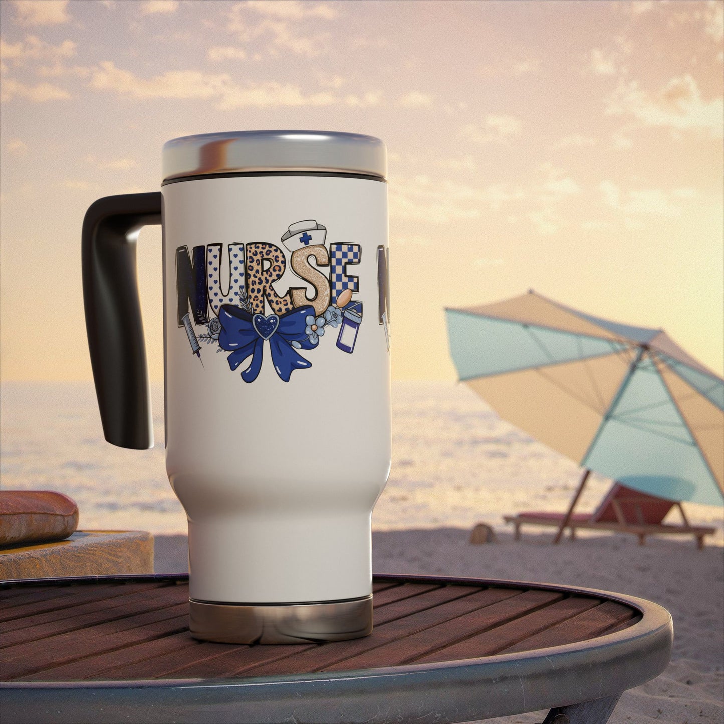 Preppy Nurse Floral Leopard Print Travel Mug 14oz