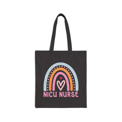 NICU Nurse Boho Rainbow Retro Cotton Canvas Tote Bag