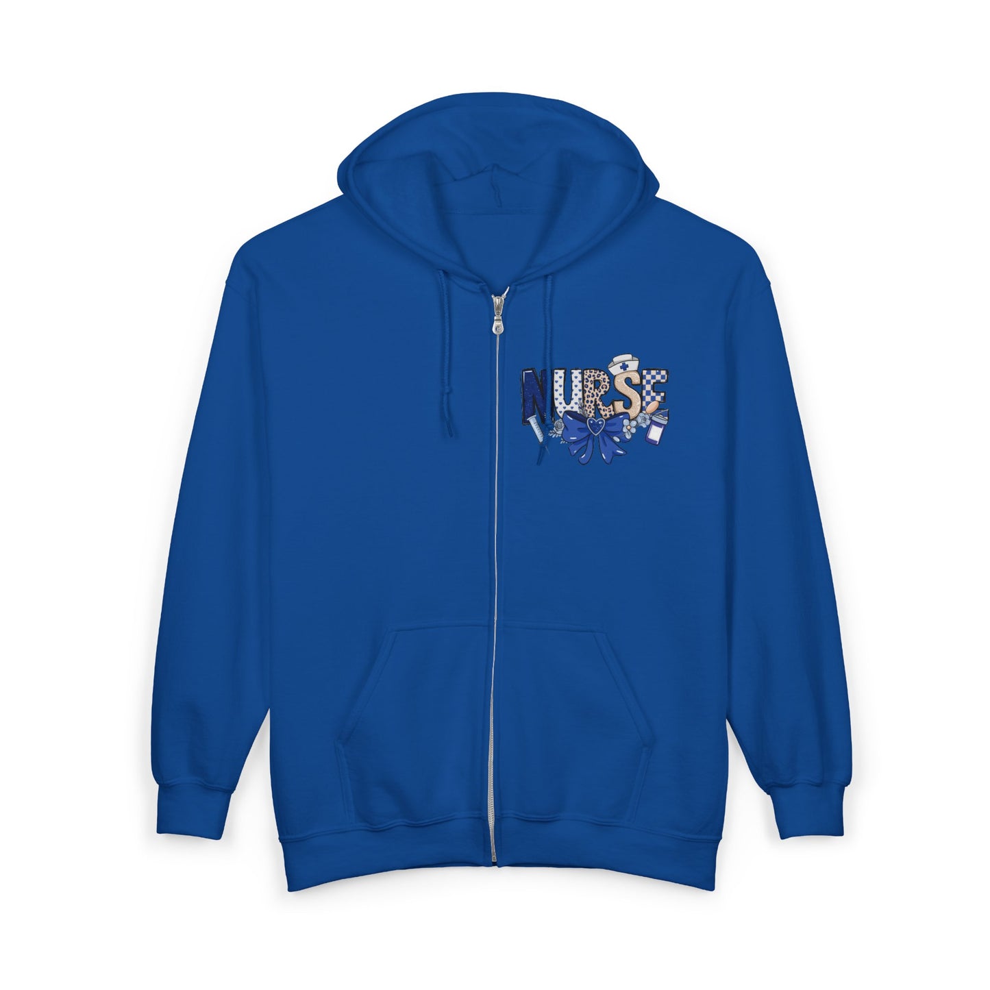 Preppy Nurse Floral Leopard Print Zip Hoodie