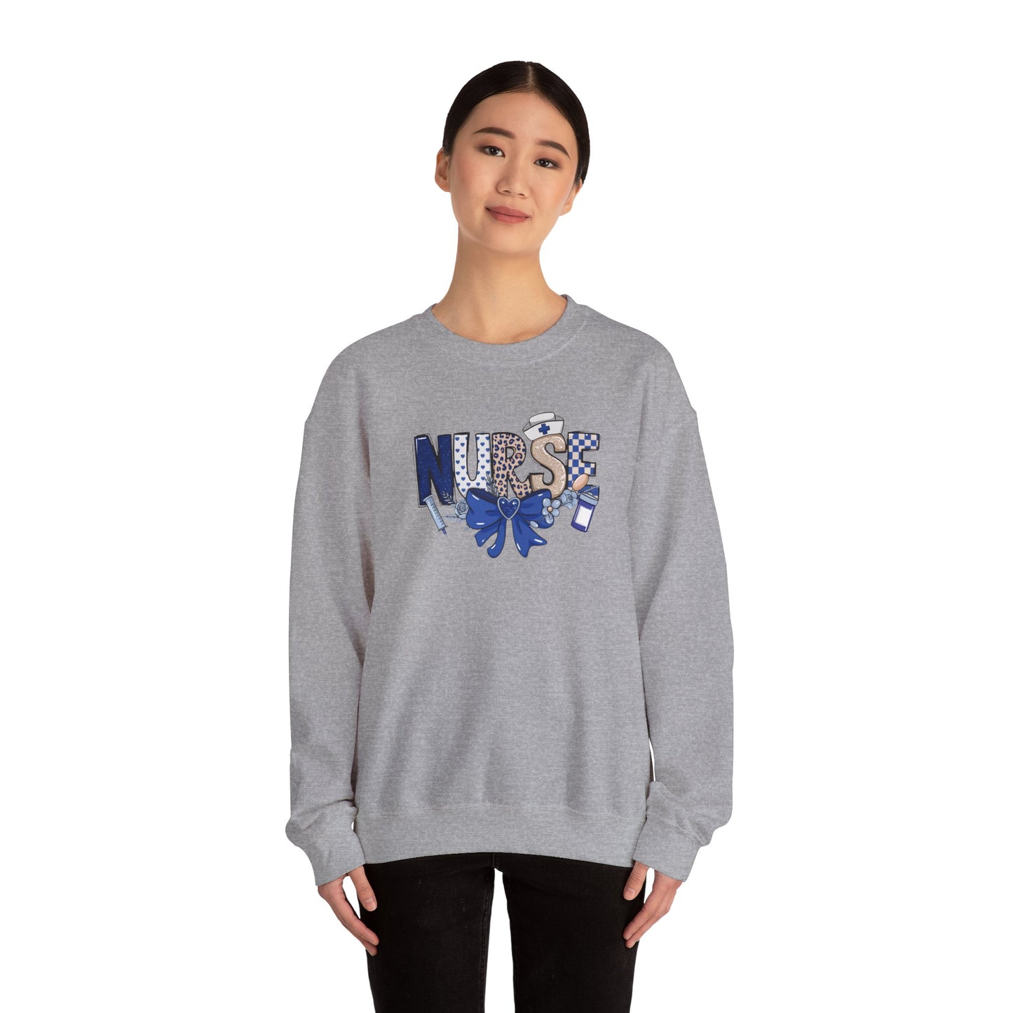 Preppy Nurse Floral Leopard Print Crewneck Sweatshirt