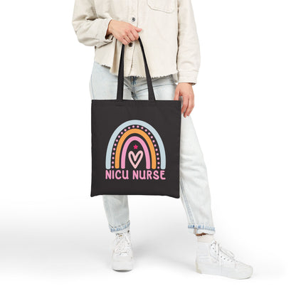 NICU Nurse Boho Rainbow Retro Cotton Canvas Tote Bag