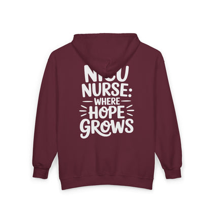 Where Hope Grows NICU Nurse Zip Hoodie