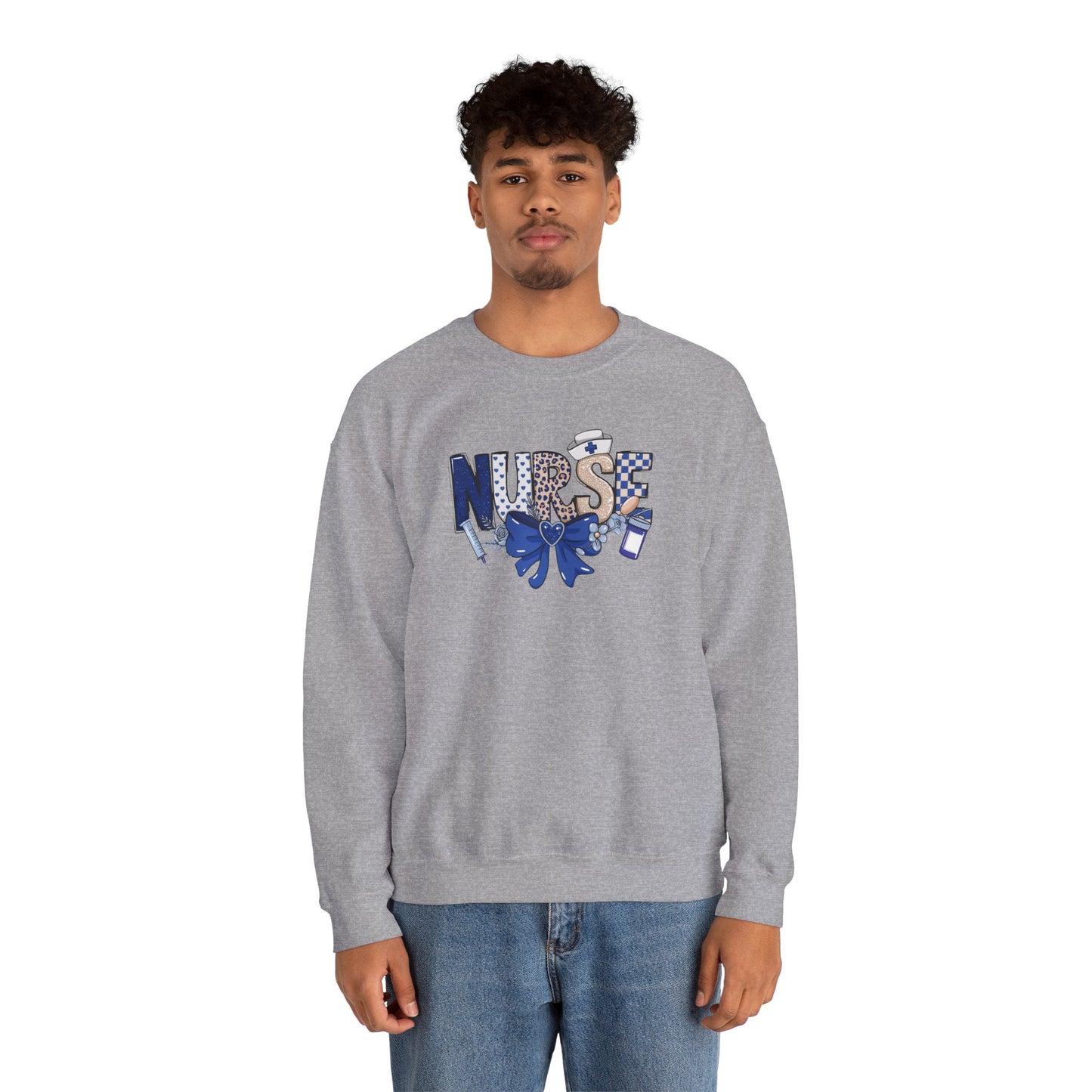 Preppy Nurse Floral Leopard Print Crewneck Sweatshirt