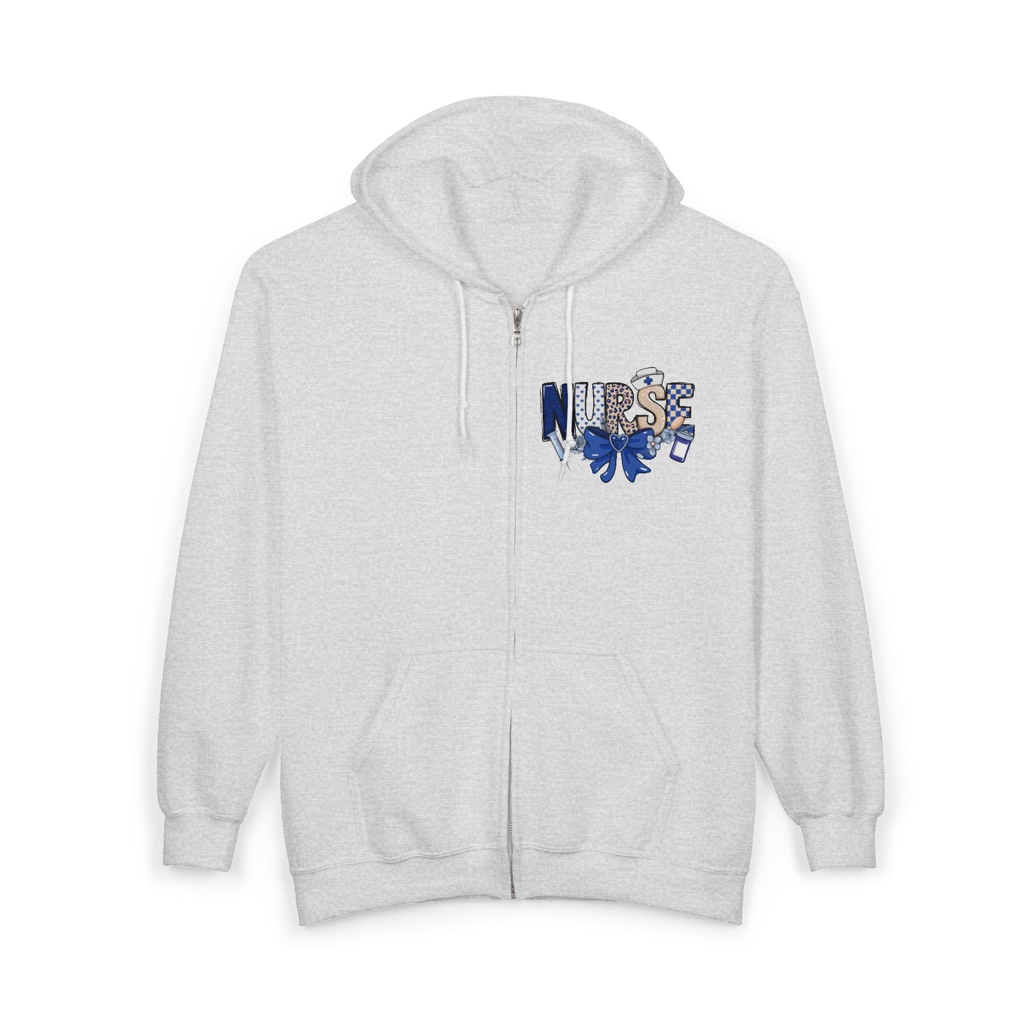 Preppy Nurse Floral Leopard Print Zip Hoodie
