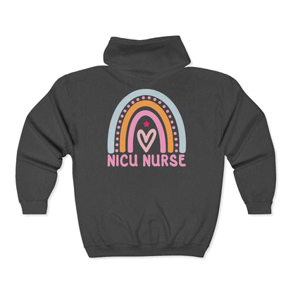 NICU Nurse Boho Rainbow Retro Zip Hoodie