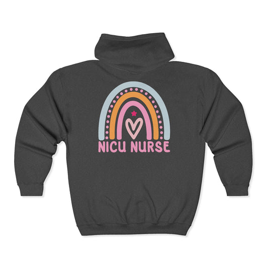 NICU Nurse Boho Rainbow Retro Zip Hoodie