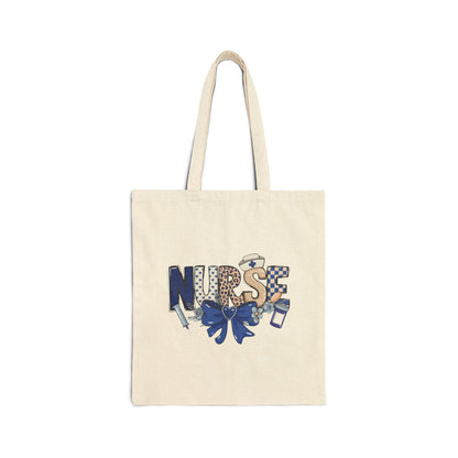 Preppy Nurse Floral Leopard Print Cotton Canvas Tote Bag