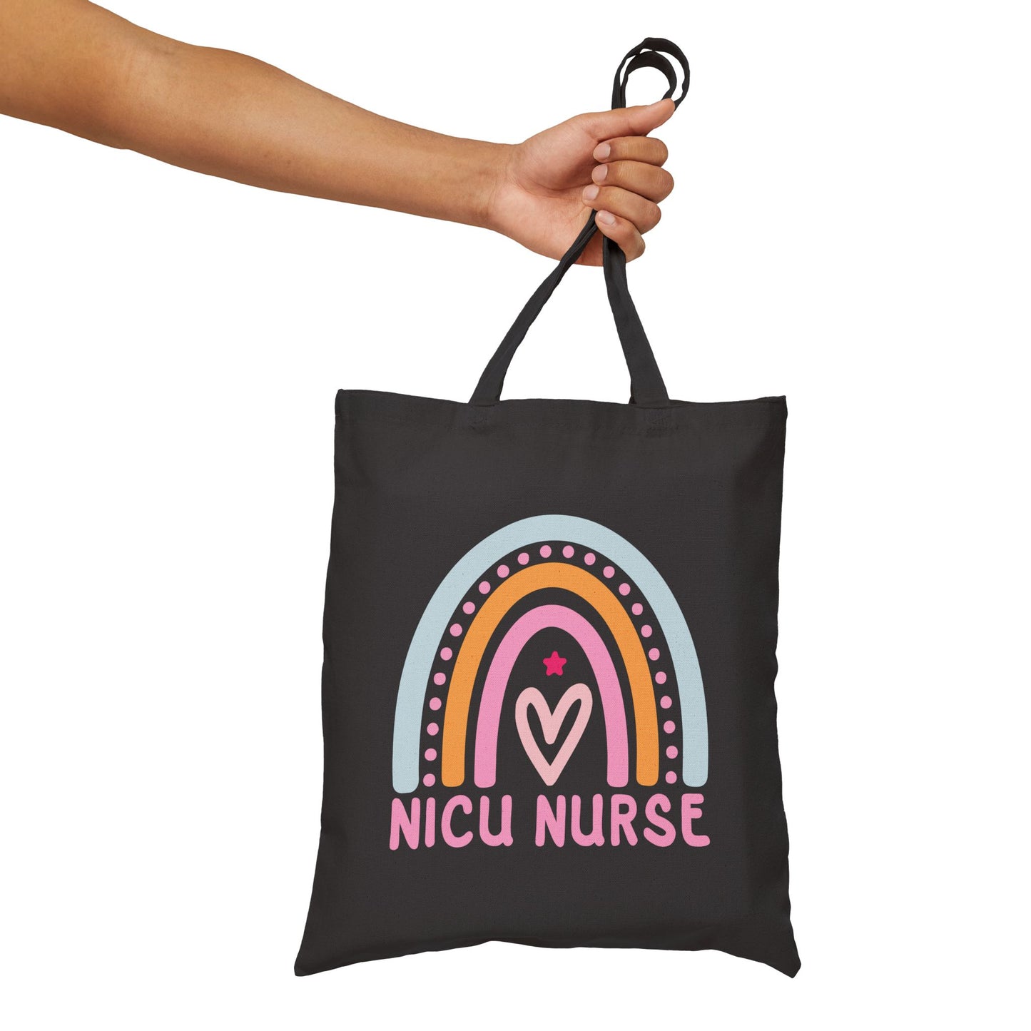 NICU Nurse Boho Rainbow Retro Cotton Canvas Tote Bag