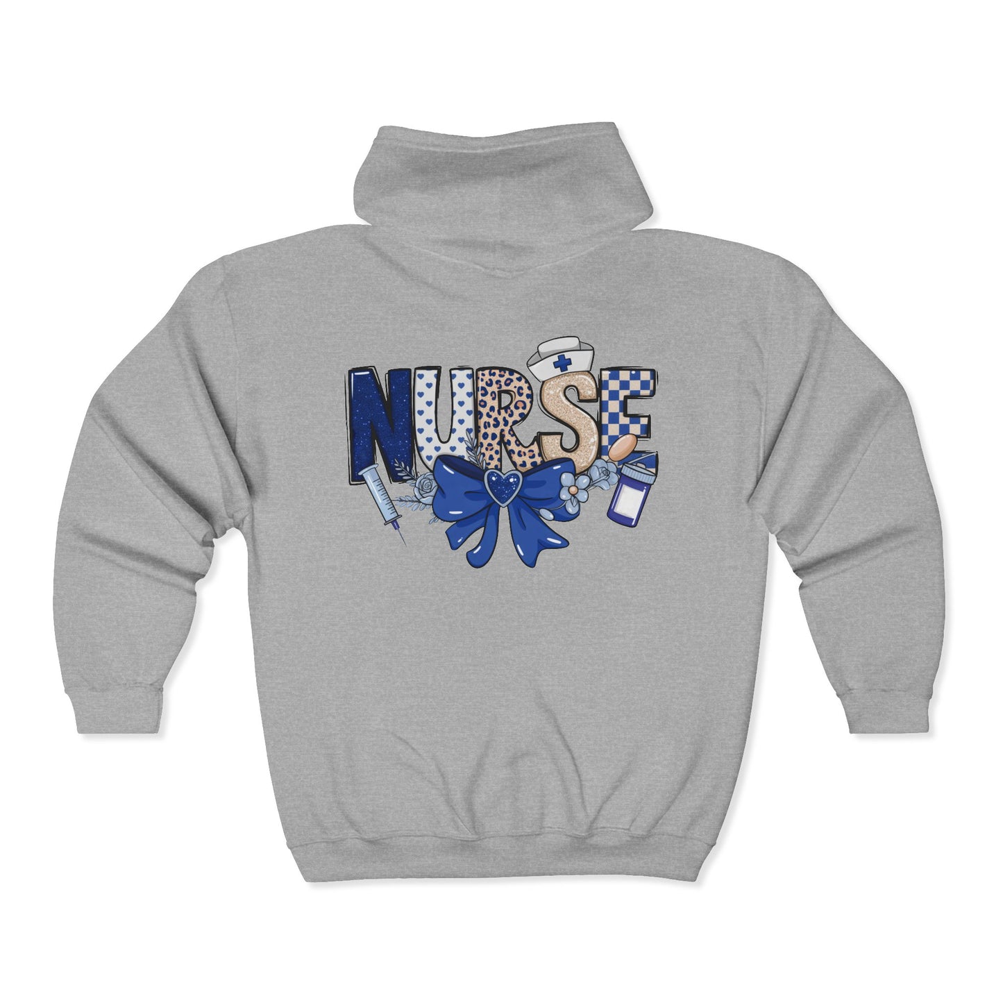 Preppy Nurse Floral Leopard Print Zip Hoodie
