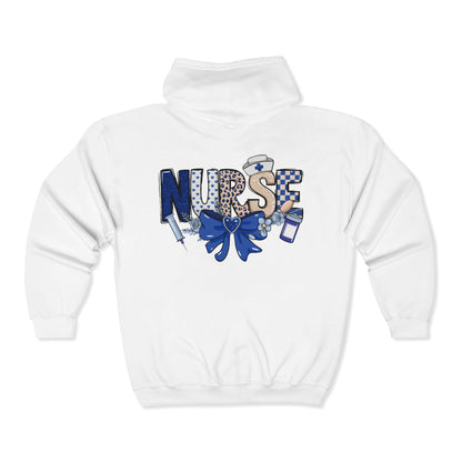 Preppy Nurse Floral Leopard Print Zip Hoodie