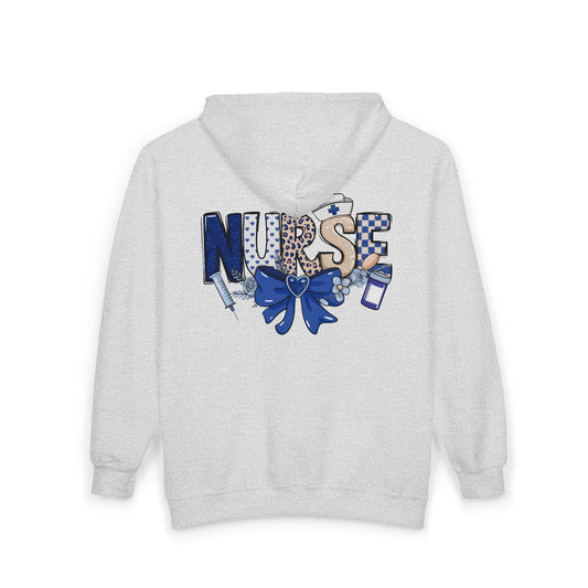 Preppy Nurse Floral Leopard Print Zip Hoodie