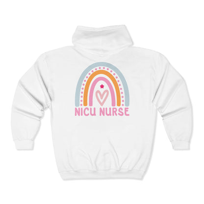 NICU Nurse Boho Rainbow Retro Zip Hoodie