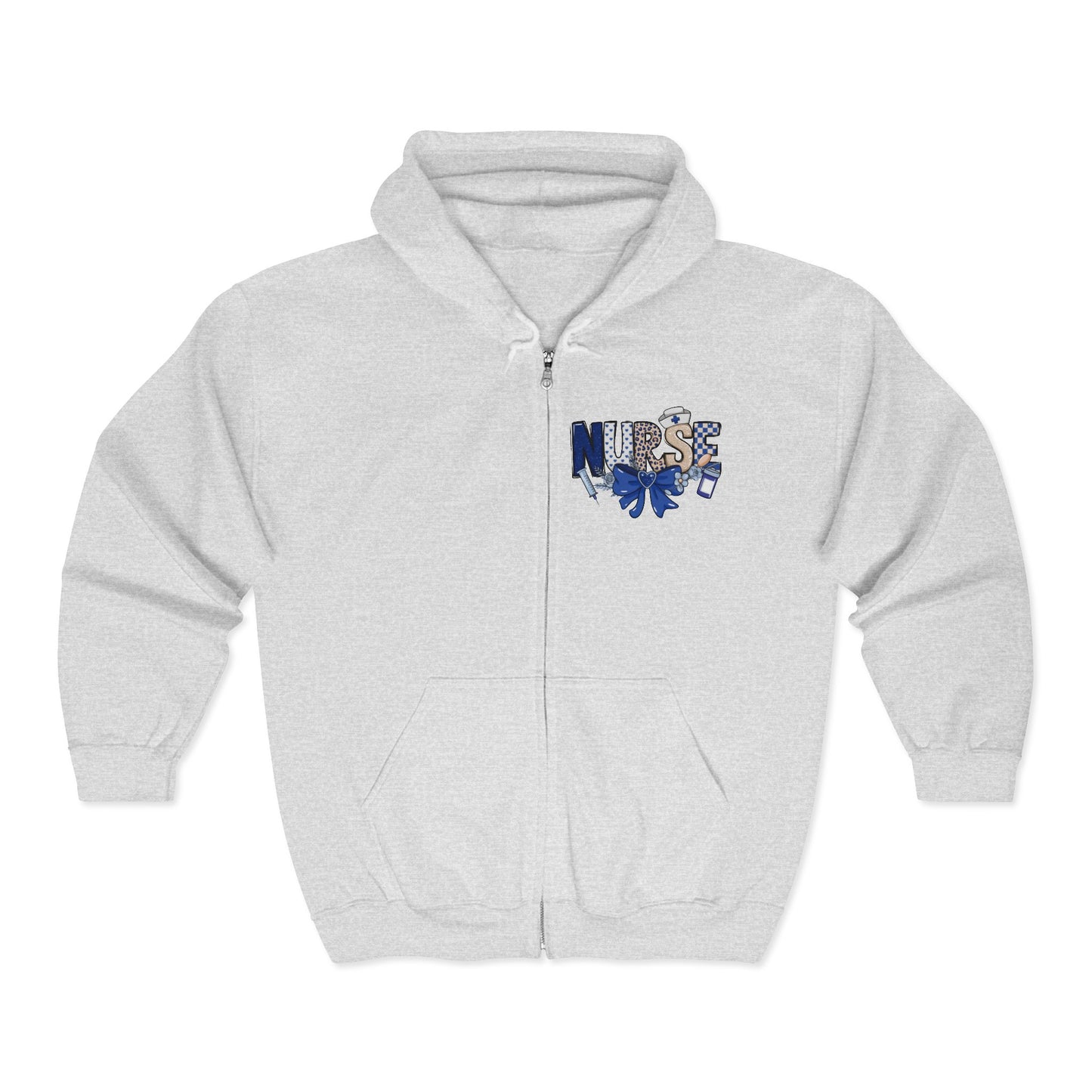 Preppy Nurse Floral Leopard Print Zip Hoodie
