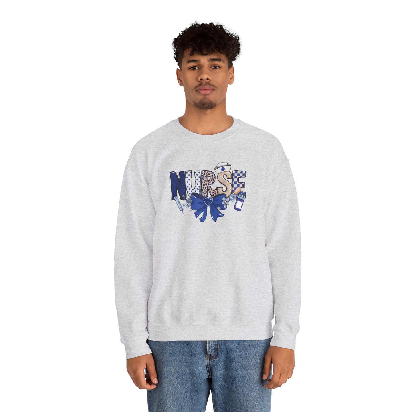 Preppy Nurse Floral Leopard Print Crewneck Sweatshirt