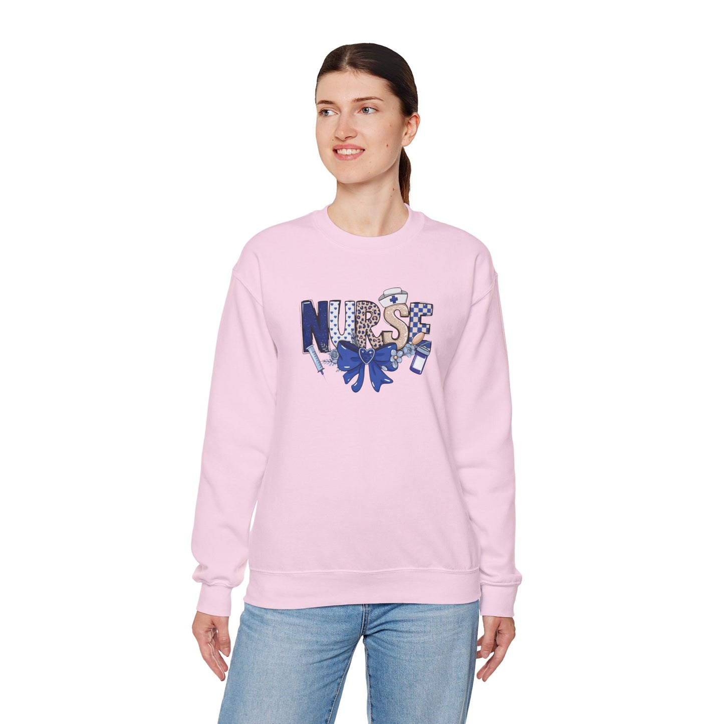 Preppy Nurse Floral Leopard Print Crewneck Sweatshirt