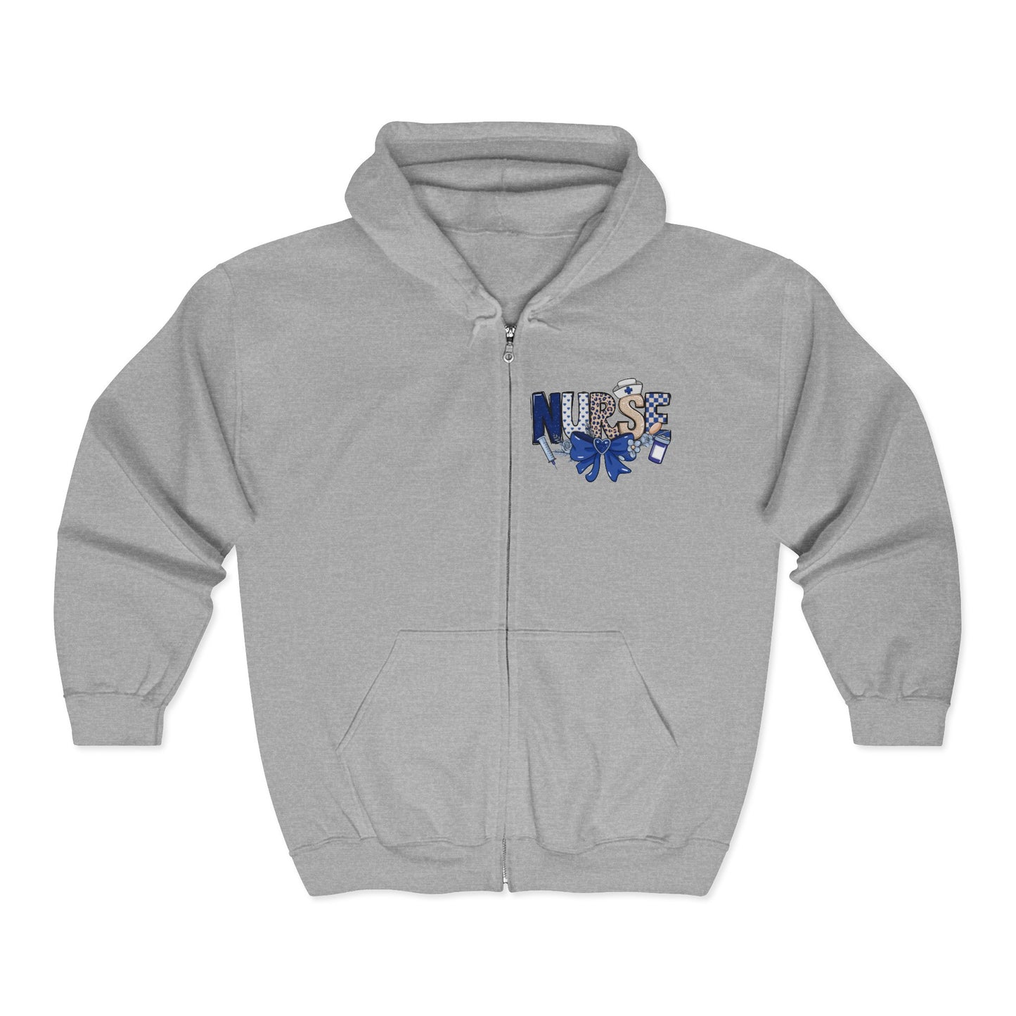 Preppy Nurse Floral Leopard Print Zip Hoodie